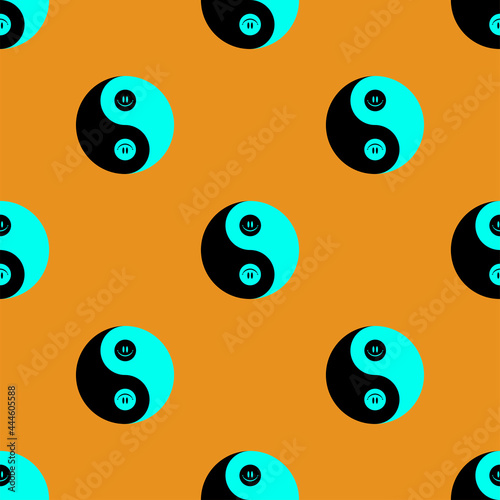 Yin & yang with funny face. Vector seamless pattern