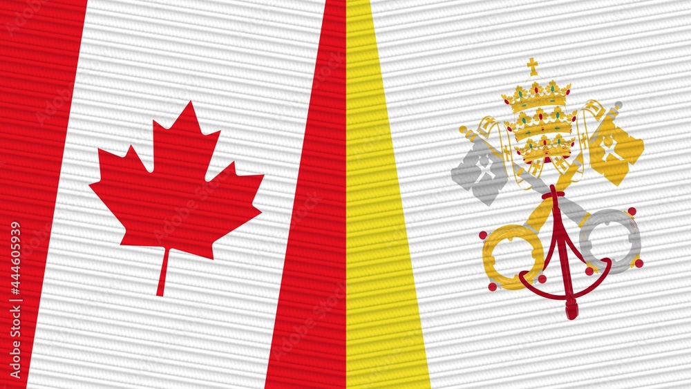Fototapeta premium Vatican and Canada Flags Together Fabric Texture Illustration