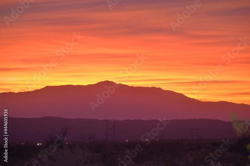 Headlights along California I-10 at Desert Sunset