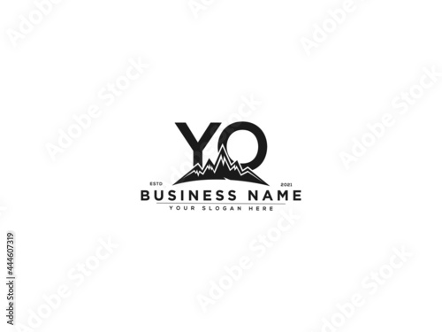 Letter YO Logo, line art yo mountain logo icon vector for river forest hill landscape typography image design