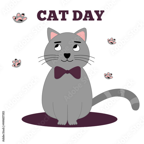 International Cat Day. Cute gray cat. Flat vector illustration © Анна Орлова