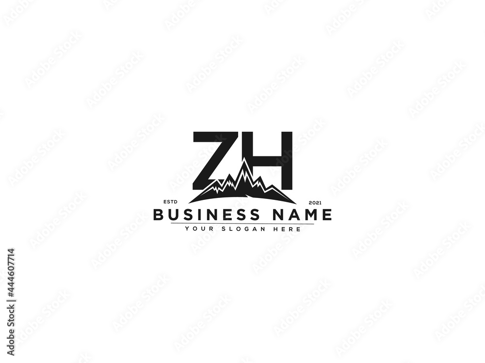 Letter ZH Logo, line art zj mountain logo icon vector for river 