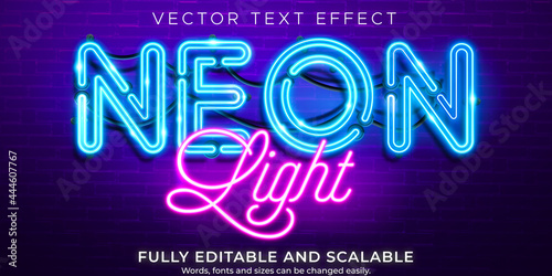 Photographie Neon light text effect, editable retro and glowing text style
