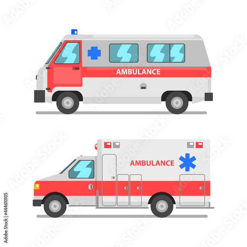 Ambulance as Medically Equipped Vehicle for Transporting Patient to Hospital Vector Set
