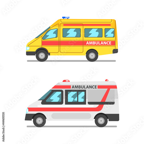 Ambulance as Medically Equipped Vehicle for Transporting Patient to Hospital Vector Set