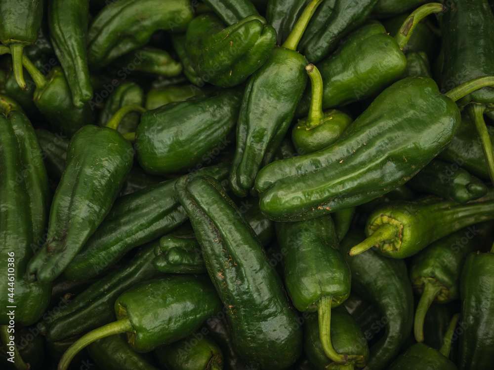Background of natural green peppers from a local market, filling the entire frame. fresh and healthy food concept Background of natural green peppers from a local market, filling the entire frame. fresh and healthy food concept