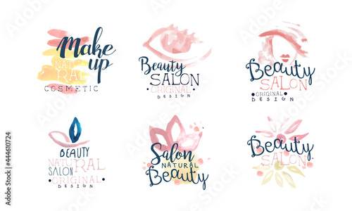 Beauty Salon or Beauty Parlor Watercolor Logo Design Vector Set