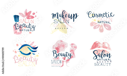 Beauty Salon or Beauty Parlor Watercolor Logo Design Vector Set