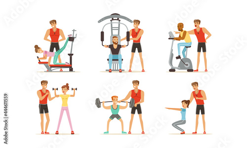 Personal Gym Coach or Instructor Training People Characters Vector Set © topvectors