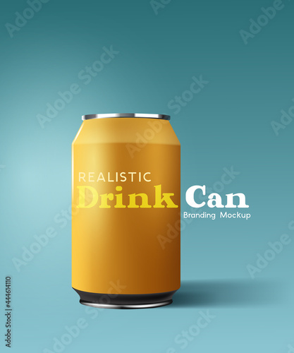 A realistic soft drink soda can mock-up layout design. Contemporary beverage marketing template Vector illustration