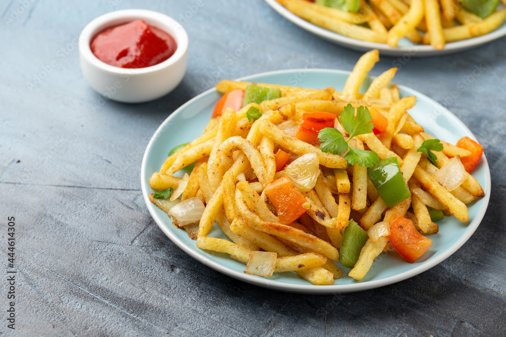 Chinese salt and pepper chips. French fries. Asian take away food Chinese salt and pepper chips. French fries. Asian take away food