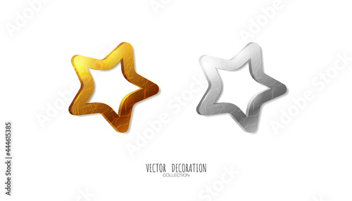 Realistic metallic golden and silver star on white background.