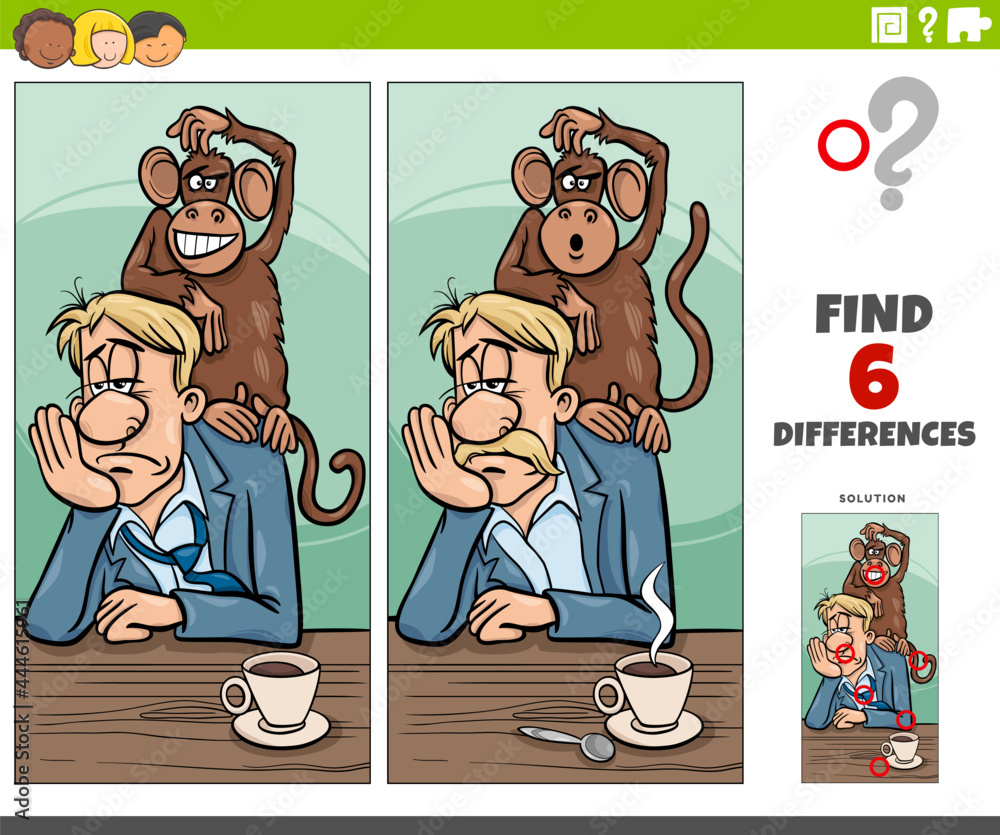 differences game with monkey on your back saying of proverb Векторный  объект Stock | Adobe Stock