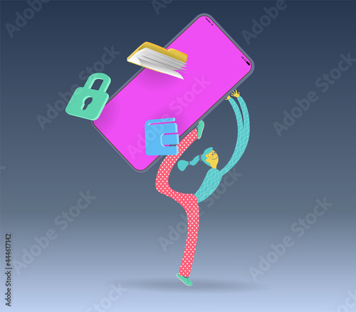 Plastic girl dancing and holding a mobile phone