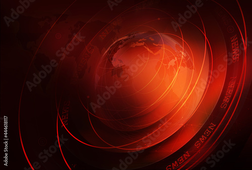 3D graphical business news background with round circles around the earth globe