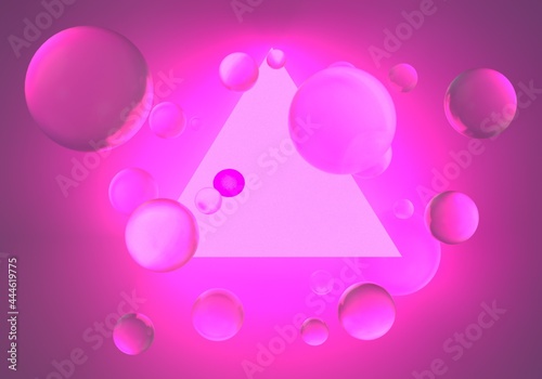 Abstract surreal sci-fi background with floating glass spheres and neon triangle. 3D illustration. © local_doctor