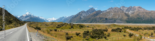 Scenic view of Southern Alps from the entrance to Aoraki National Park, New Zealand