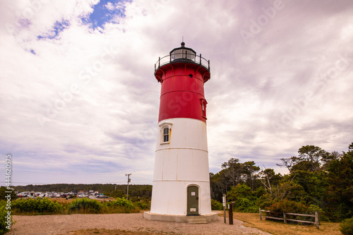 View of historic Nauset Lighthouse along the Cape Cod National Seashore.