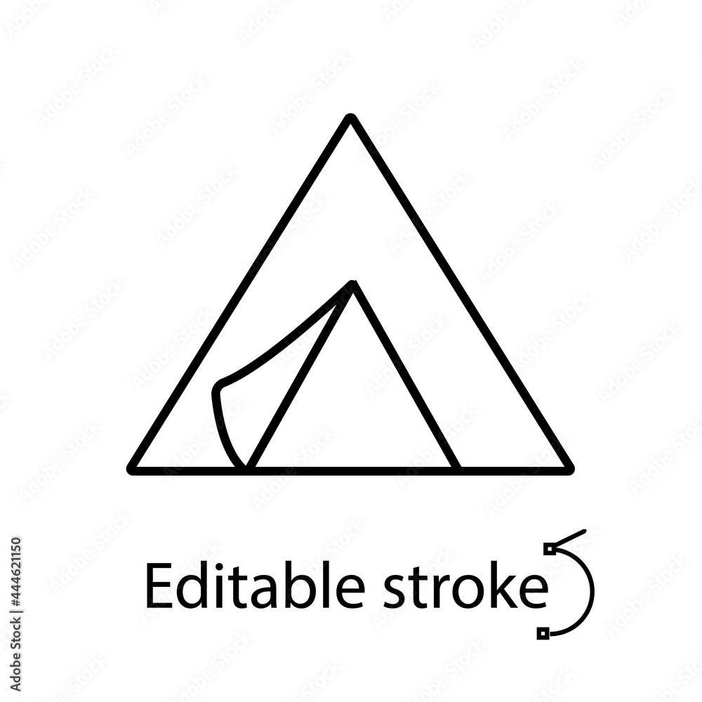 Tourist tent outline icon. Hiking design. Customizable linear contour symbol. Isolated vector illustration Tourist tent outline icon. Hiking design. Customizable linear contour symbol. Isolated vector illustration