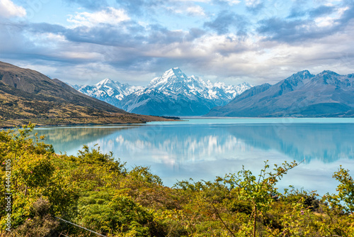 Scenic reflection of Mount Sefton and Mount Cook at lake Pukaki, New Zealand © imagoDens
