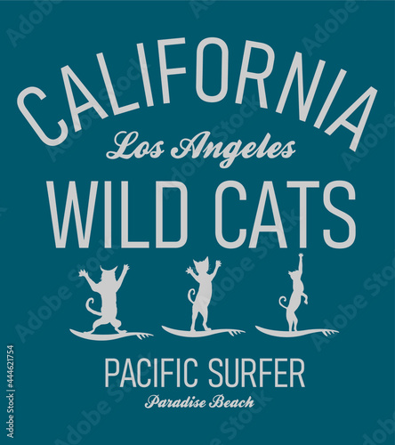 California surfer wild cats graphic design vector art