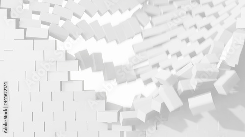 Falling white brick. 3D illustration