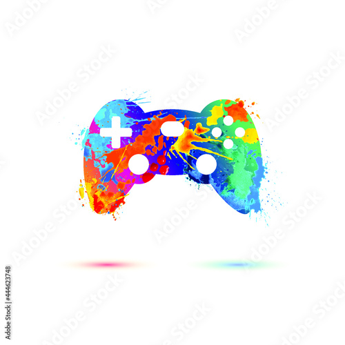 Game console remote control icon. Vector symbol of watercolor splash pait