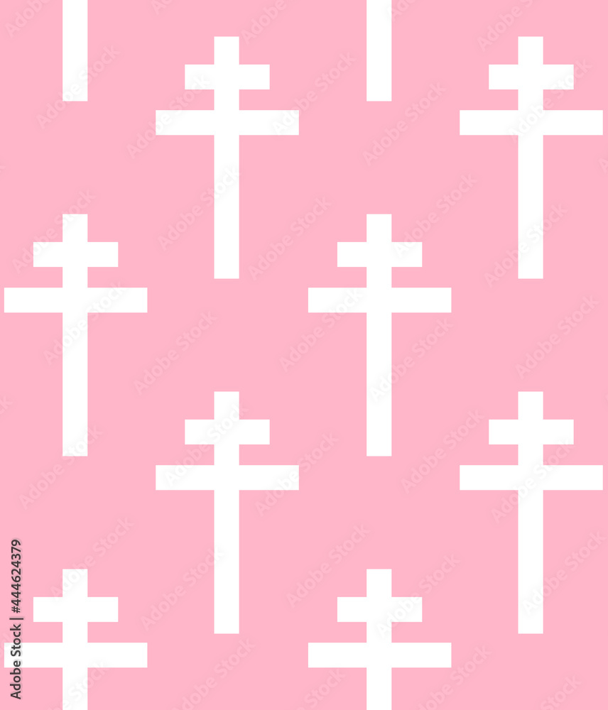 Vector seamless pattern of christian orthodox cross isolated on pink background