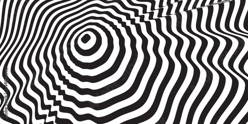 Black and white wave optical art background