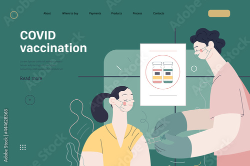 Medical insurance template - COVID-19 vaccination schedule. Modern flat vector