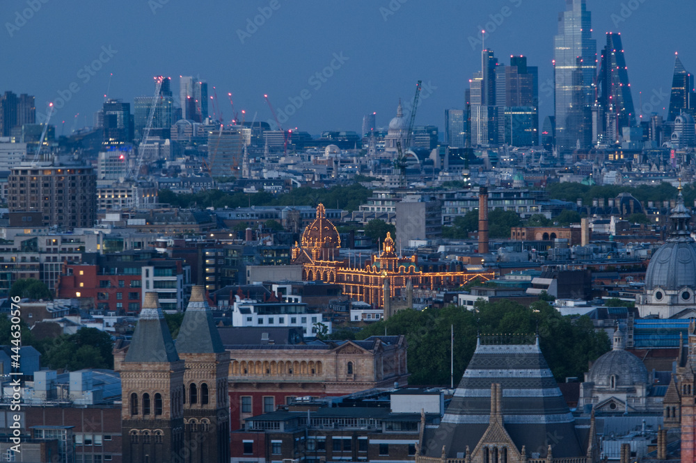 A high definition night shot of the London city skyline.