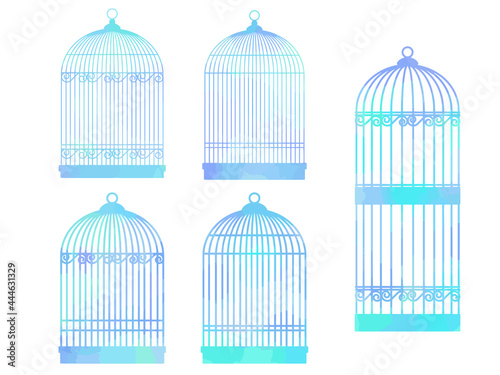 水彩風の鳥かごのイラストセット