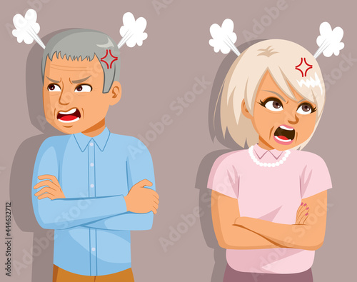 Senior couple arguing having relationship problems concept looking to opposite sides