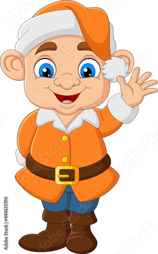 Cartoon happy dwarf waving hand