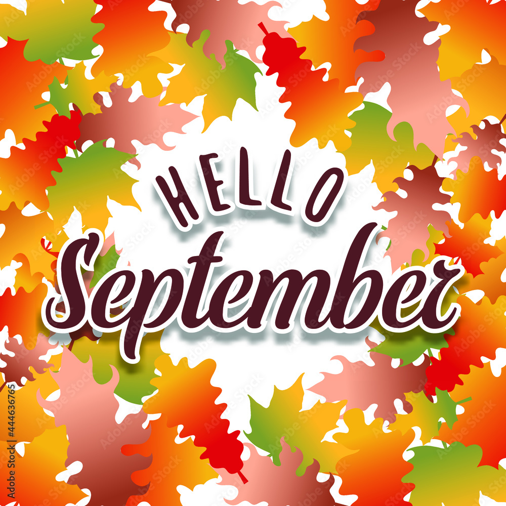 Hand drawn typography lettering phrase Hello September Hand drawn typography lettering phrase Hello September