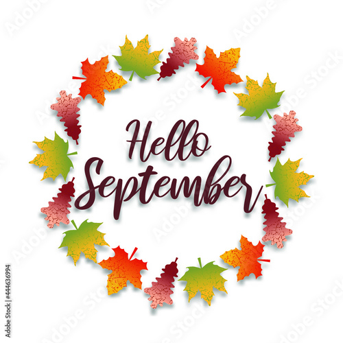 Hand drawn typography lettering phrase Hello September