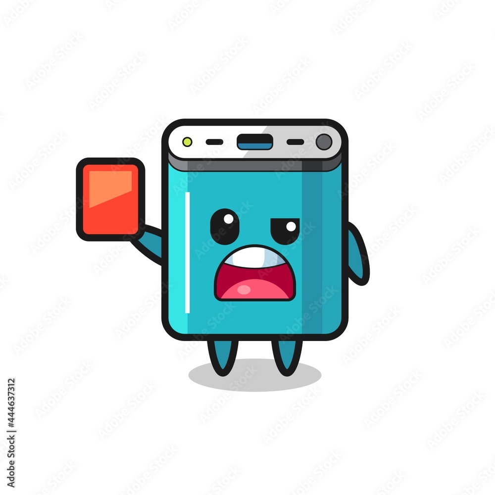 power bank cute mascot as referee giving a red card power bank cute mascot as referee giving a red card