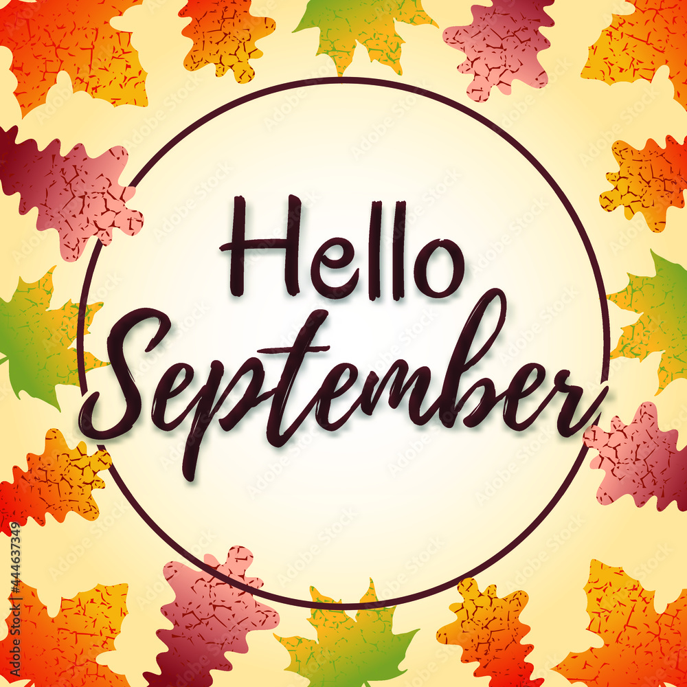 Hand drawn typography lettering phrase Hello September Hand drawn typography lettering phrase Hello September