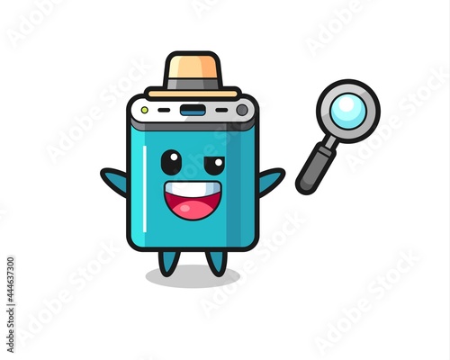 illustration of the power bank mascot as a detective who manages to solve a case