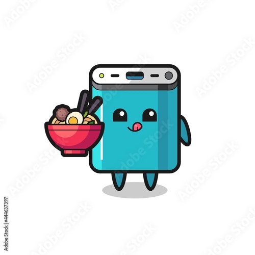 cute power bank character eating noodles
