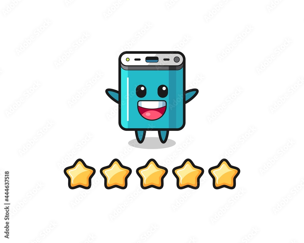 the illustration of customer best rating, power bank cute character with 5 stars