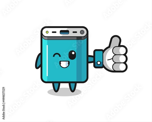 cute power bank with social media thumbs up symbol
