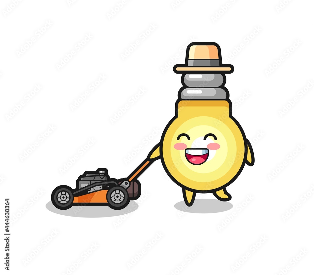 Fototapeta premium illustration of the light bulb character using lawn mower