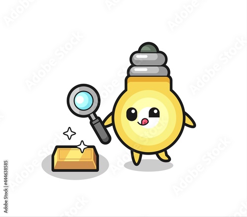 light bulb character is checking the authenticity of the gold bullion