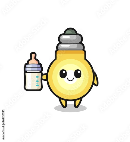 baby light bulb cartoon character with milk bottle