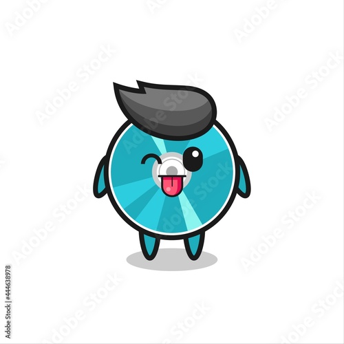 cute optical disc character in sweet expression while sticking out her tongue