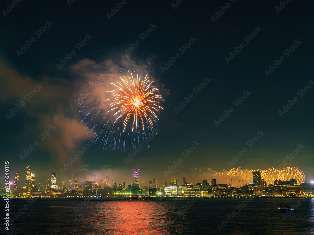 Fireworks celebration of July 4th with the famous Manhattan skyline Fireworks celebration of July 4th with the famous Manhattan skyline