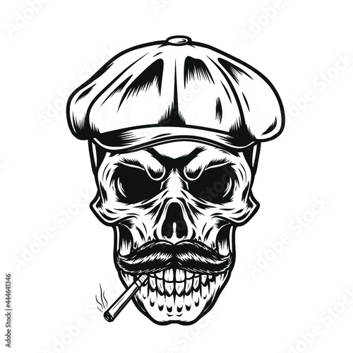 Картината върху платно Skull with flat cap,beard ,and cigarette