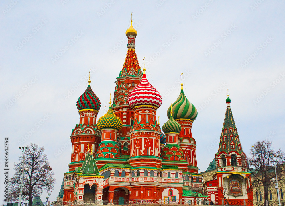 The Cathedral of Vasily the Blessed, Orthodox church in Red Square of Moscow. St. Basil's Cathedral was listed as a UNESCO World Heritage Site. Mar. 2017.