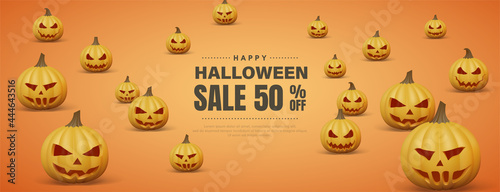 Halloween sale background with pumpkins lined up illustration.